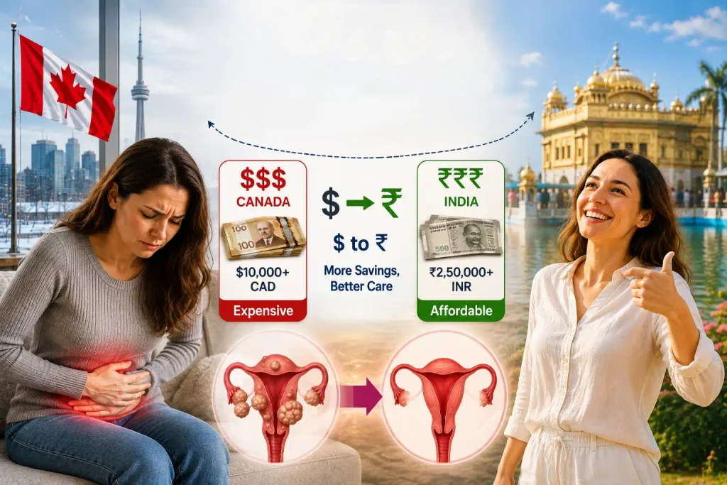 Affordable fibroid surgery in India for patients from Canada, showing cost comparison and recovery