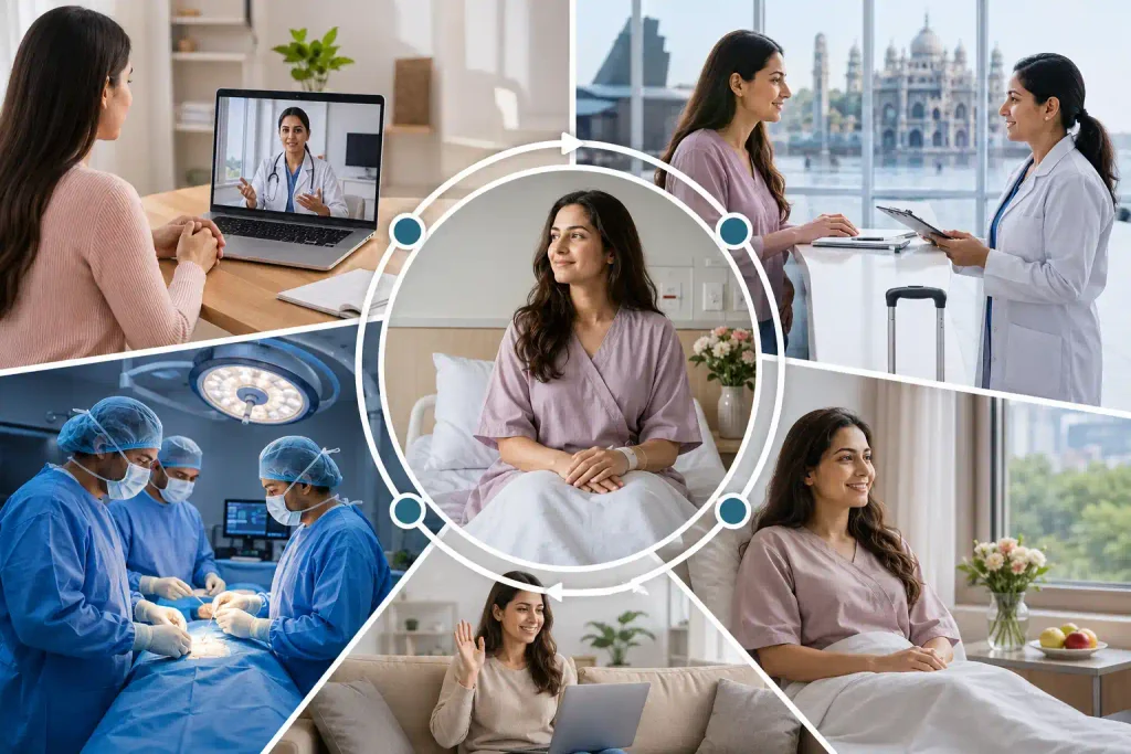 Fibroid surgery travel process from Canada to India, from consultation and surgery to recovery and follow-up.
