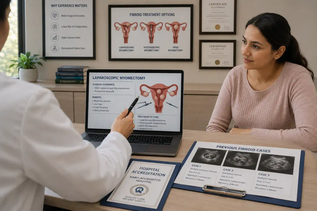 Doctor discussing laparoscopic fibroid surgery in India for Canadians