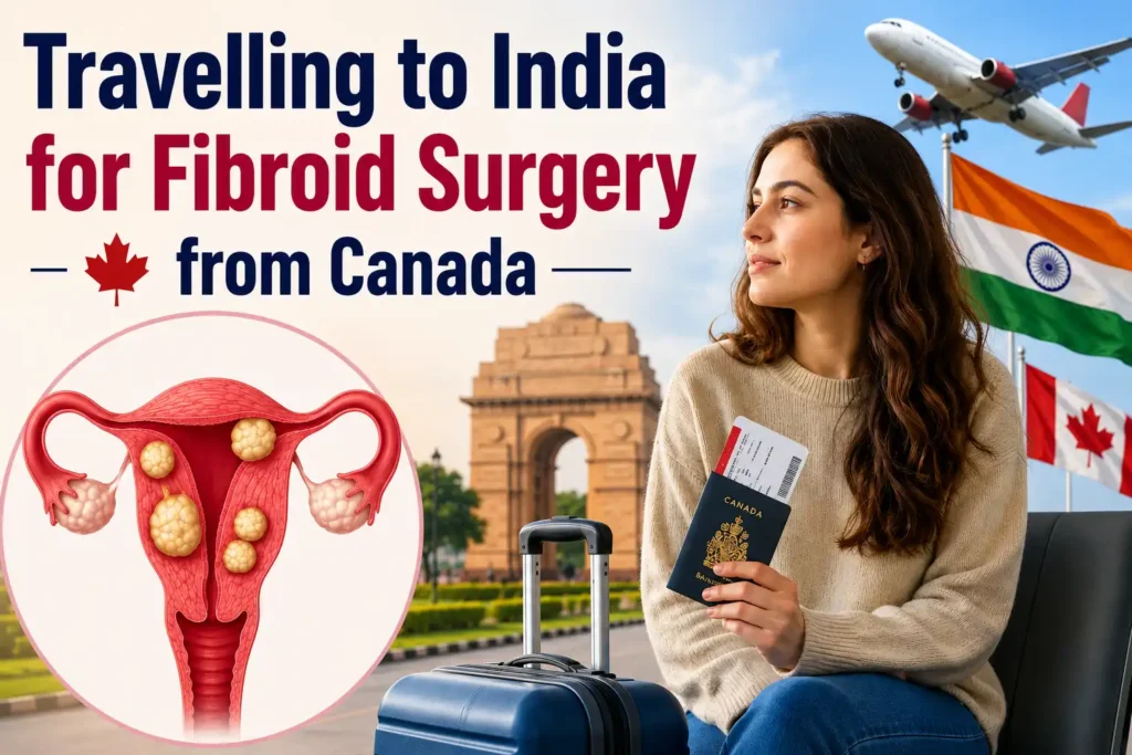 Woman travelling from Canada to India for fibroid surgery with uterine fibroids
